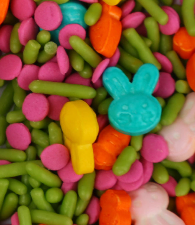 Bunny and Carrot Shape Press Candy with Soft Vermicelli Sprinkles Mix