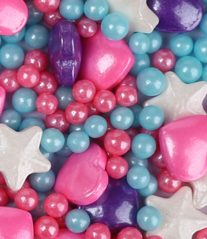 Heart Shape With Star Shape Sugar Pearls Sprinkles Mix