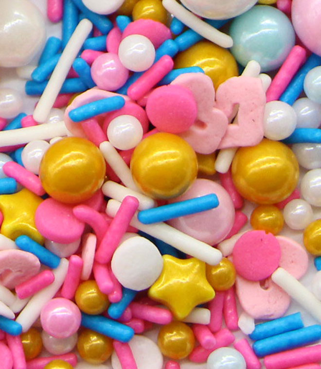 Mix Size Sugar Pearls With Jimmies and Confetti Sprinkles Mix