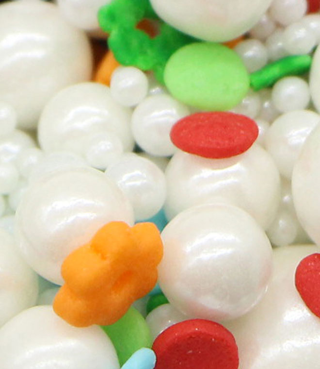 Mix Size White Sugar Pearls With Confetti Sprinkles Mix