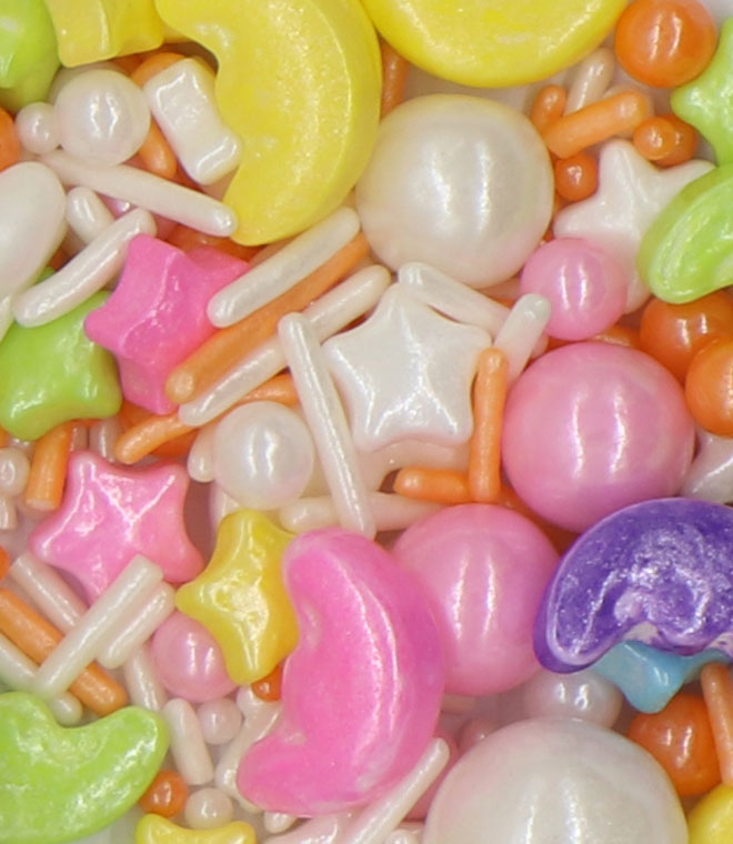 Moon Shape with Sugar Pearl and Jimmies Sprinkles Mix