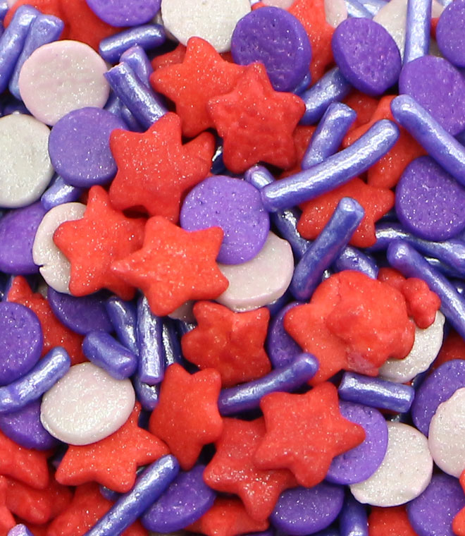 Red Sugar Pearls With Heart Shape Confetti And Jimmies Sprinkles Mix