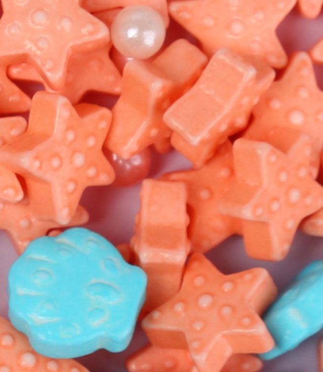 Starfish and Shell Press Candy with Sugar Pearls Sprinkles Mix