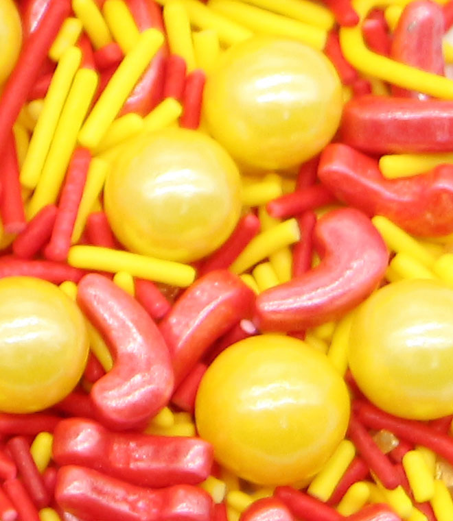 Yellow Color Sugar Pearls With Mix Colors Jimmies Sprinkles Mix